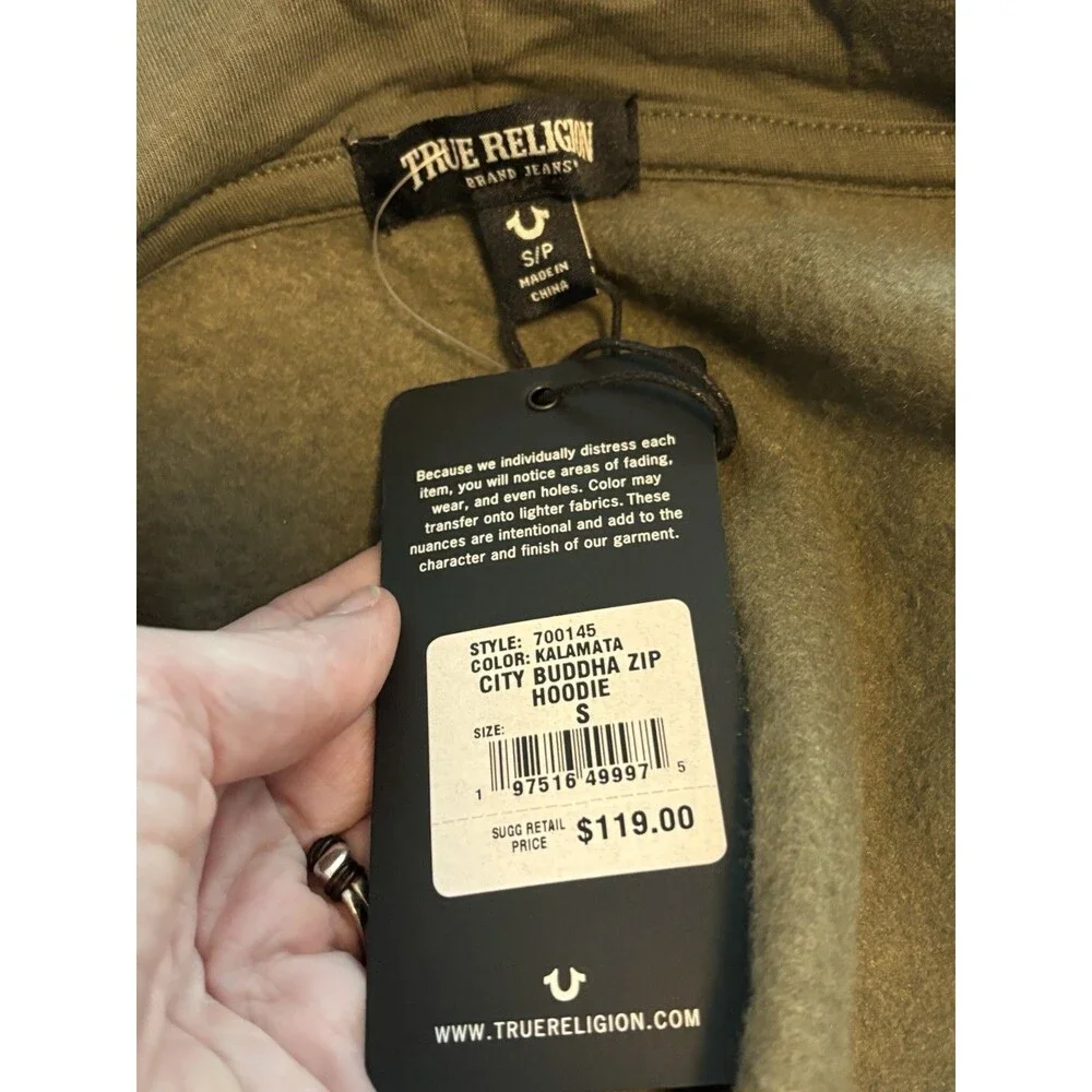 New True Religion City Buddha Logo Zip Hoodie Green Retail $119 Size Small